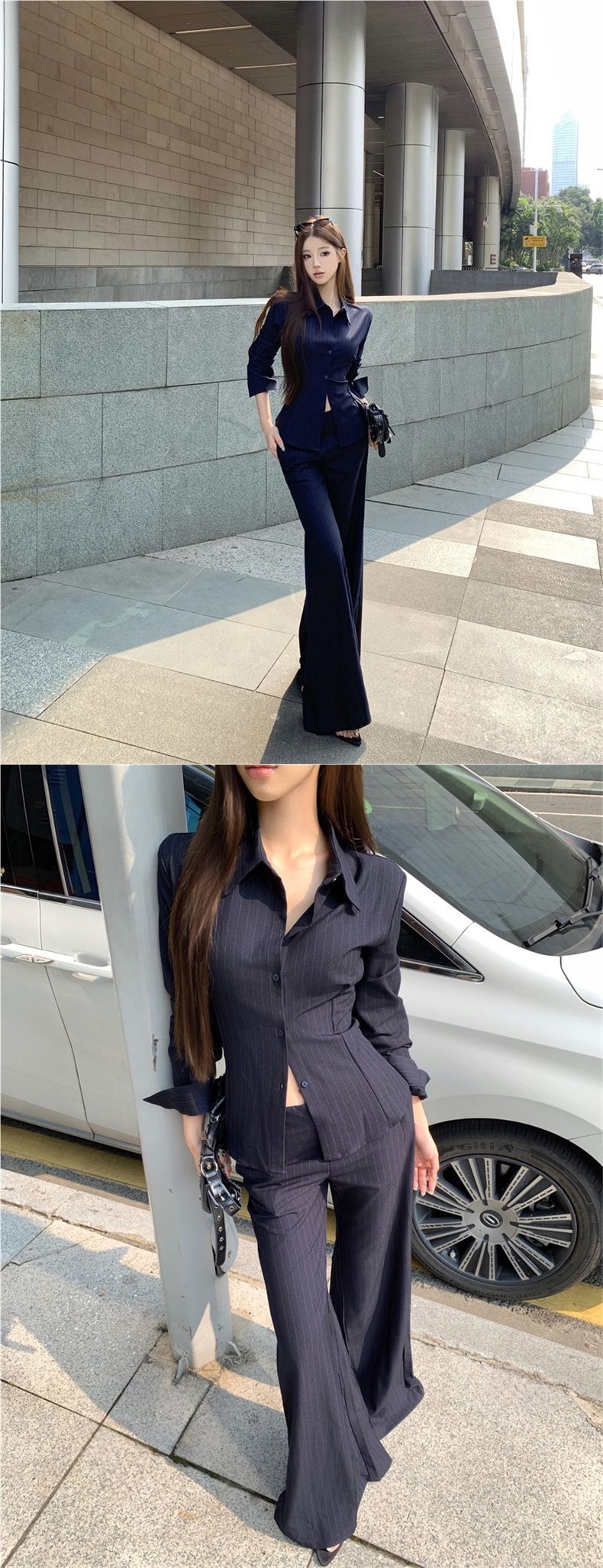 GraceChic GraceChic Elegant Sister Style With Collared Long Sleeve Striped Shirt And Flared Casual Pants For Women In Autumn Two-Piece Set_voghion.com