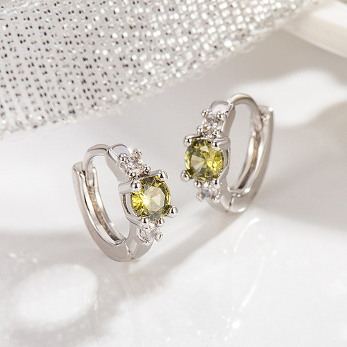 Olive Green Zircon Earrings Ultra Sparkling Mini Exquisite Earrings Fashionable New Chinese Style Commute Matchable 2024 New Arrival
