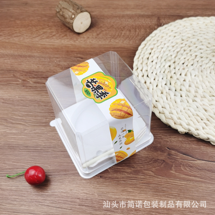 Triángulo cuadrado redondo caja de embalaje transparente Mousse para hornear Mango de fresa caja de pastel de corte multicapa