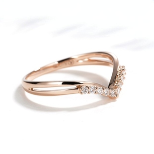 Cross-Border Simple Rose Gold V-Shaped Copper Inlaid Zircon Crystal Women's Fashion Hand Jewelry Row Diamond Ring Ring
