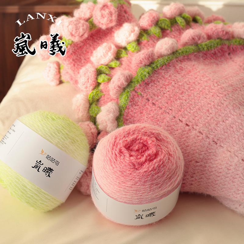 渐变七星毯花束毯长绒线手工钩织帽子围巾衣服手编披肩玫瑰花毯