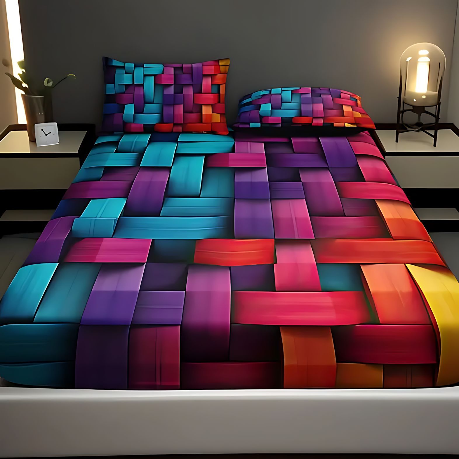 TEMU / JIT Transfronterizo 3D Impresión Digital Color Geométrica Plaid Bed Kit