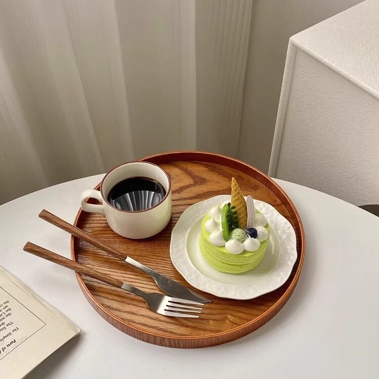 New Chinese Cafe Dim Sum Dessert Round Tray Wooden Tray Restaurant Serving Wooden Dining Tray