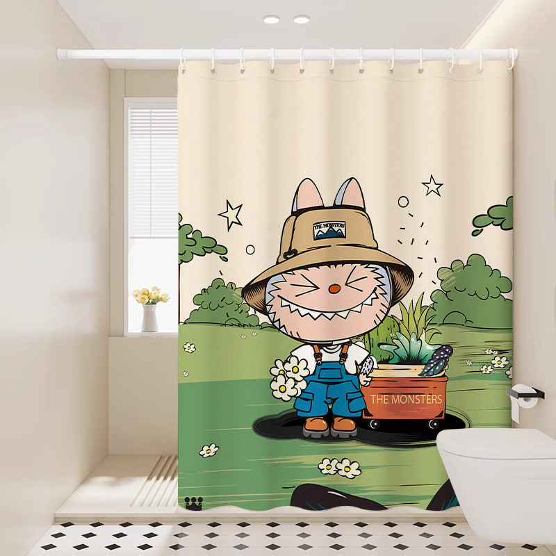 Labubu Bathroom Shower Curtain, No-Drill Thickened Partition Shower Curtain for Bathroom Privacy