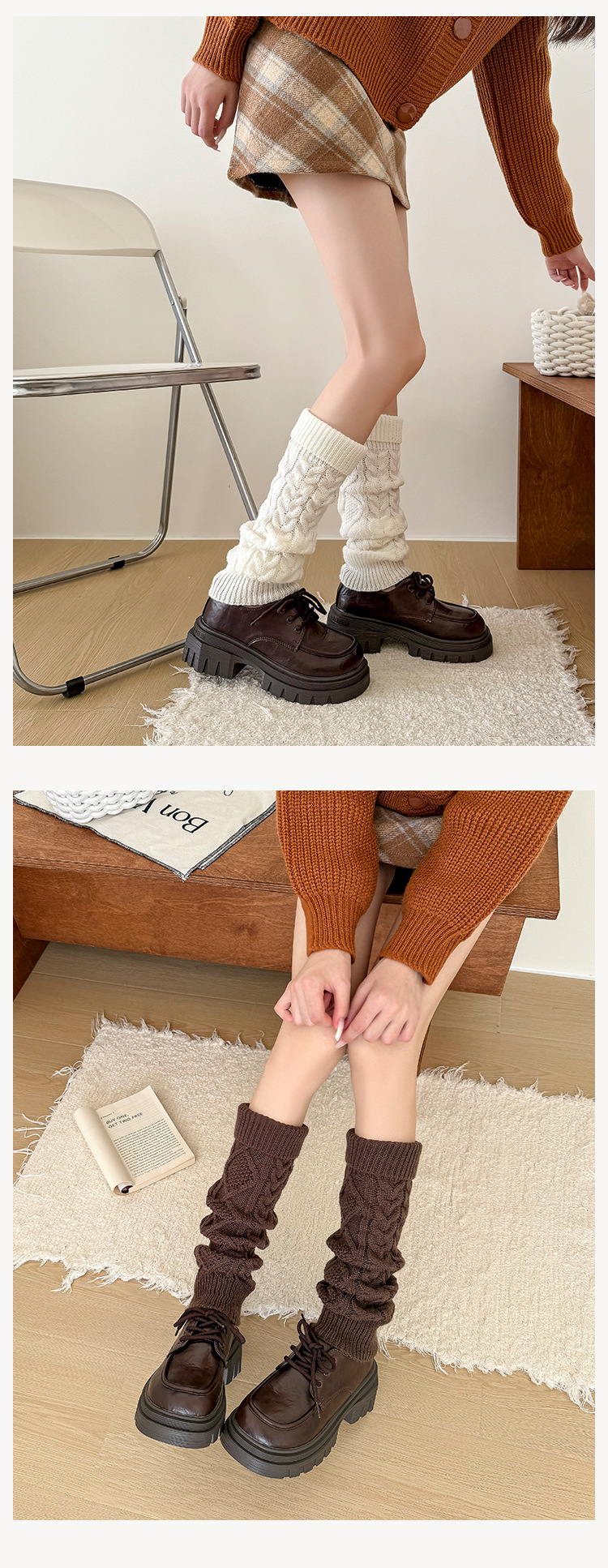 Scaldamuscoli Scaldamuscoli a rombi – Calzini retrò con bordo ritorto in bordeaux/kaki/nero (taglia unica, misto cotone per l'inverno)_voghion.com