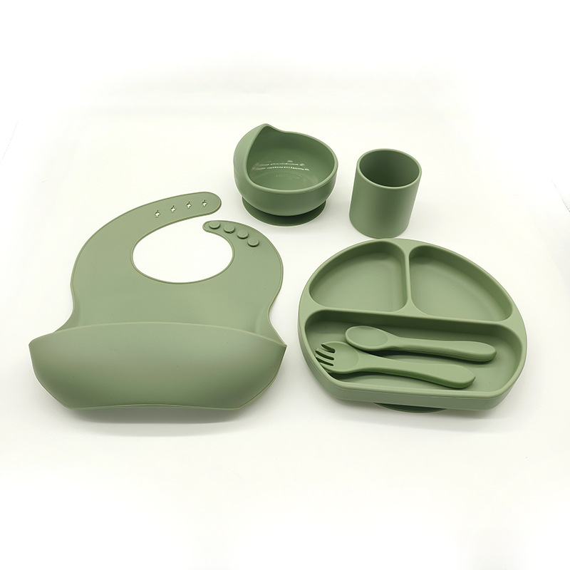 Complemento alimenticio transfronterizo para niños, plato de silicona, plato de suplemento alimenticio para bebés, plato de comida sonriente de seis piezas, vajilla para alimentación maternoinfantil al por mayor