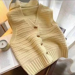 2025 秋ホーンボタン立体パターンニットカーディガンベスト女性のための韓国デザインの新しい多用途セーターベスト