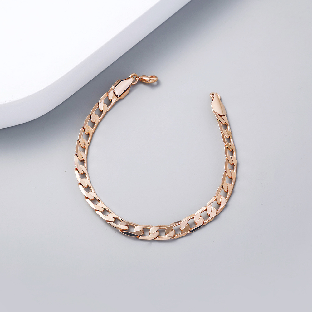 European And American Fashion Simple Rose Gold Cuban Chain Bracelet Trend Bracelet Jewelry display picture 2