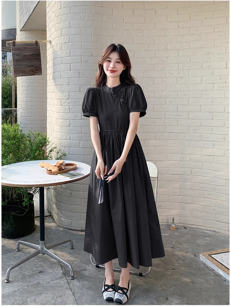 Blue Chinese Style For Women, Summer 2025 New Model, Improved Cheongsam, Elegant And Slimming Long A-line Dress_ecoleips.com