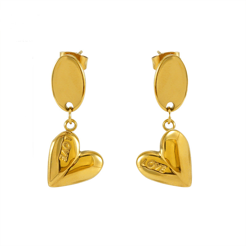 2024 nuevo estilo simple y versátil Pendientes chapados en oro de 18k, diseño de amor femenino, temperamento, pendientes de acero de titanio, pendientes al por mayor
