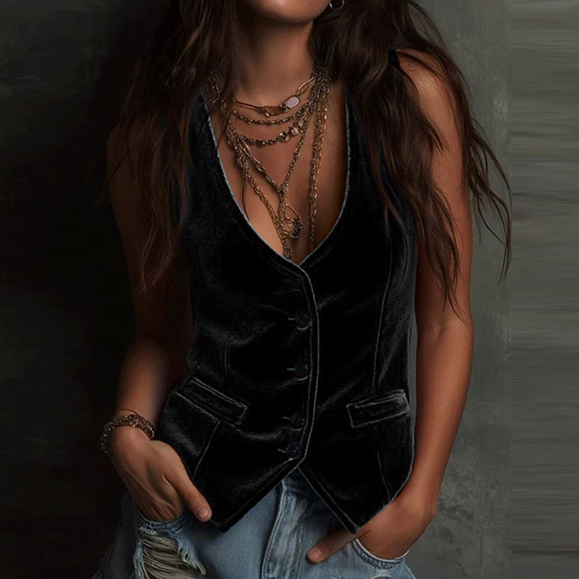 Essential V-Neck Sleeveless Vest For Women, Lightweight Button-Front Layering Tank Top, Versatile Casual And Office Wear_ecoleips.com