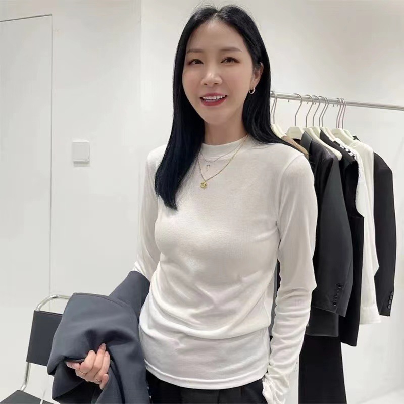 秋季新款小立领修身纯色柔软打底衫巨显瘦百搭立领长袖T恤内搭女|undefined