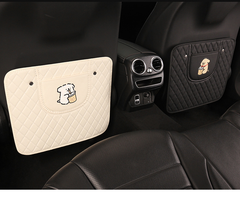 Simple cartoon car seat back anti-kick cushion car seat back anti-pollution cushion belt storage belt back pocket suspension type