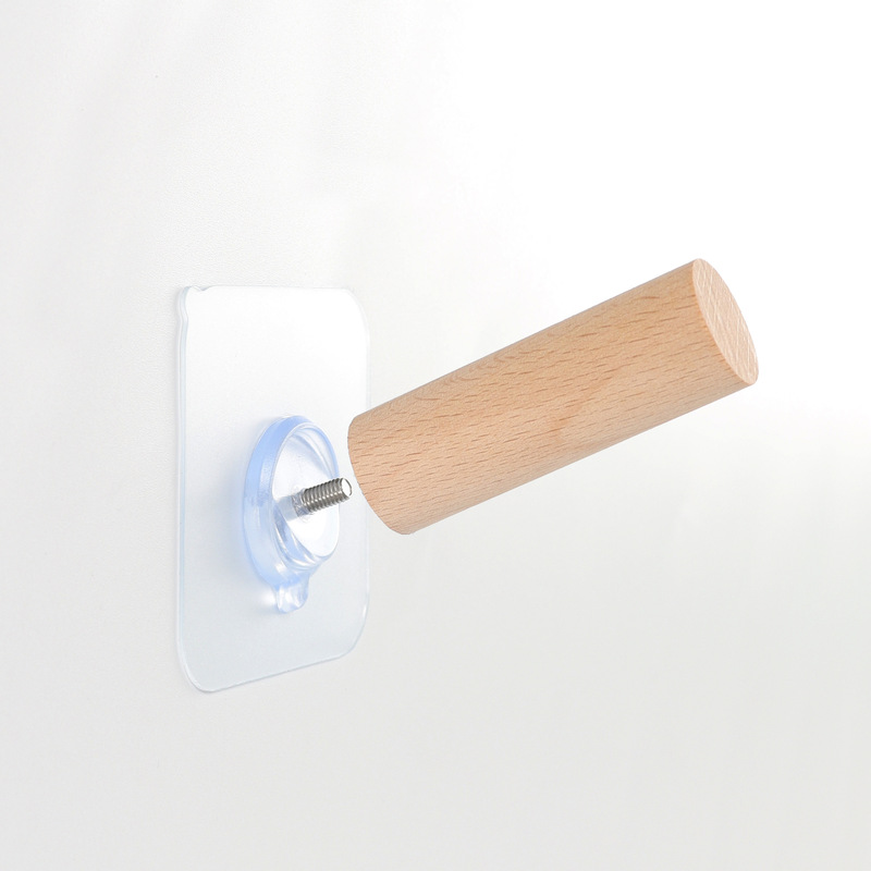Punch-free Seamless Paste Door Rear Solid Wood Hook Nail-free Glue Nordic Wooden Lengthen Large Hats Clothes Hook