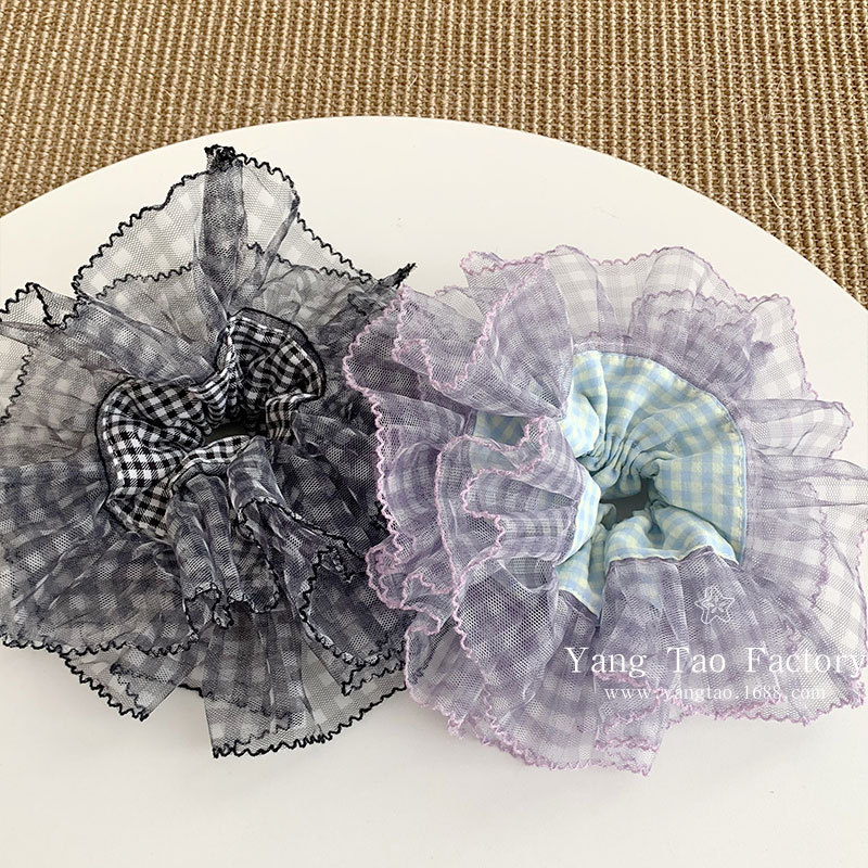 Uva morada ~ Hilo de malla púrpura, lazo para el cabello de intestino grueso, sentido de alto nivel femenino, lazo para el cabello de agarre de cabeza de bola de gran tamaño