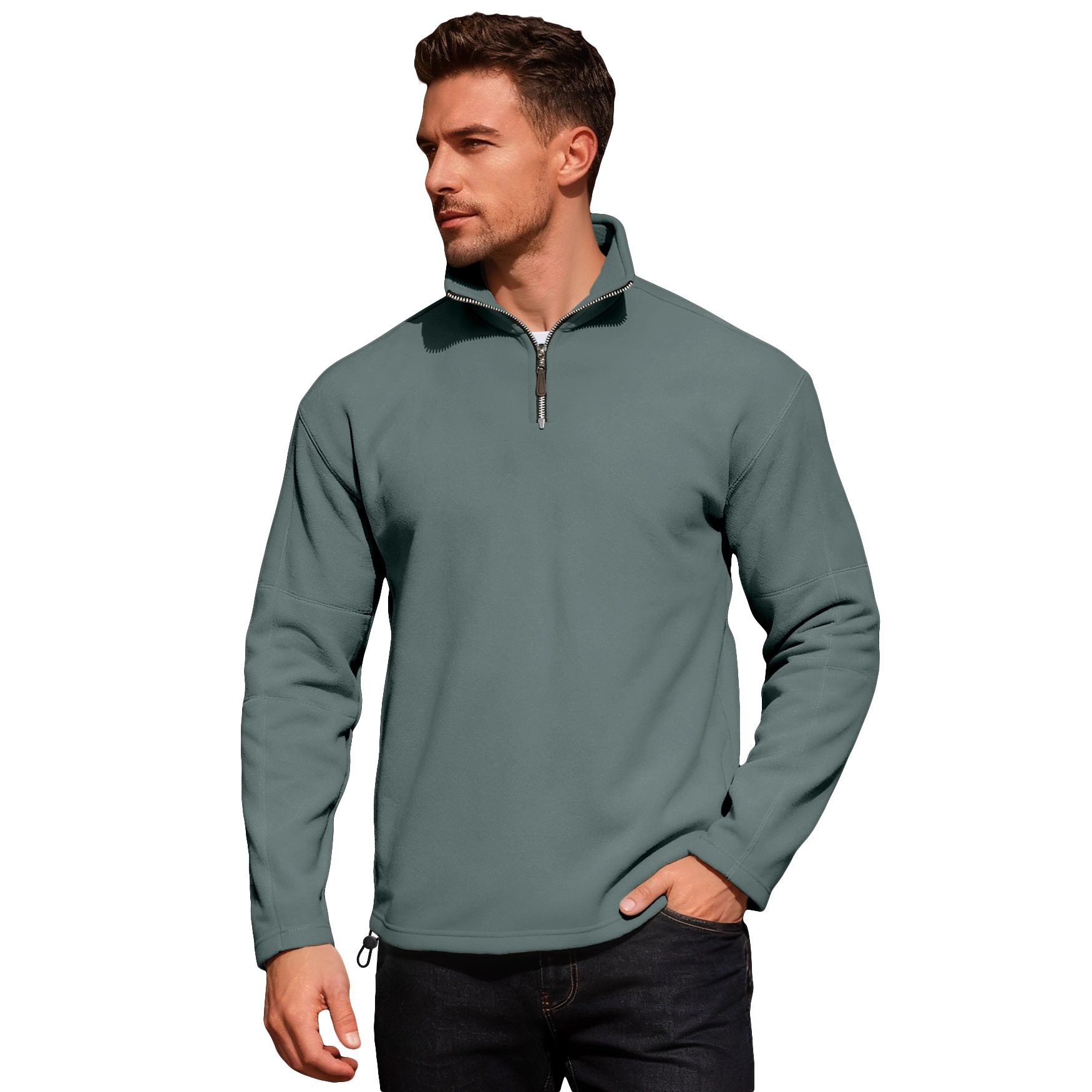 Monochrome Man- 2026 Cross-Border European And American Autumn/Winter Men's Half-Zip Stand Collar Long Sleeve Pullover Jacket_voghion.com