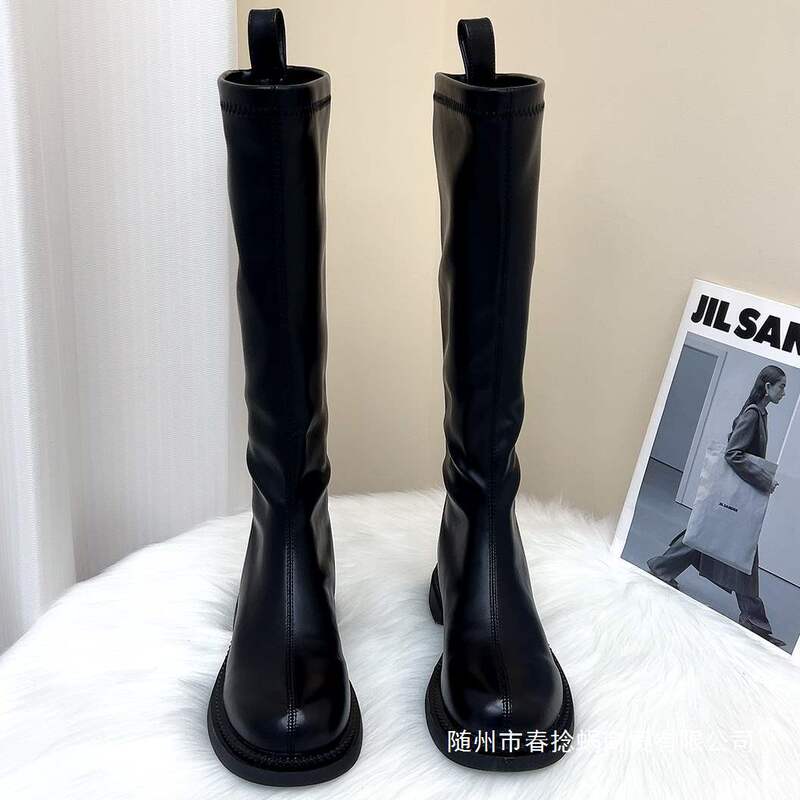 Yang Mi's Same Style Knight Boots 2025 Thick-Soled New Autumn and Winter Flats-Soled High Boots No More Than Knee-Length Slim Women's Boots