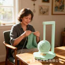 跨境木质线轴架家用磁吸可旋转绕线器毛线收纳架编织辅助纱线架