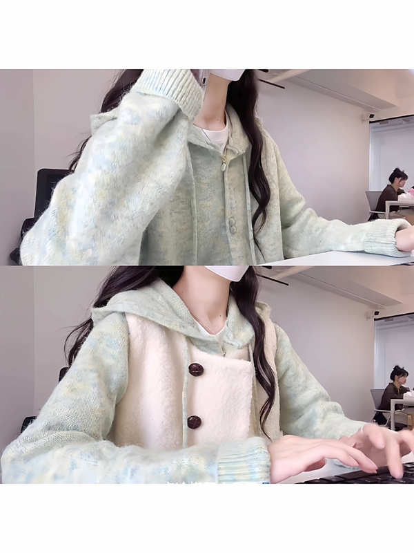 高级感温柔风绿色连帽毛衣外套女2025新款秋冬季穿搭宽松开衫上衣|undefined