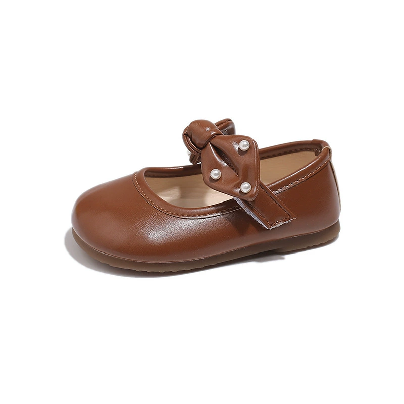 Soft children's fashionable shoes with bow for leather shoes for princess, 2024 years, autumn, trend of season, soft sole