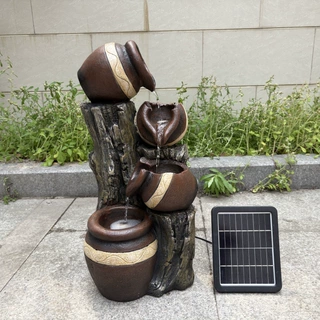 跨境定制太阳能流水摆件外贸庭院阳台花园树脂水景喷泉亚马逊货源