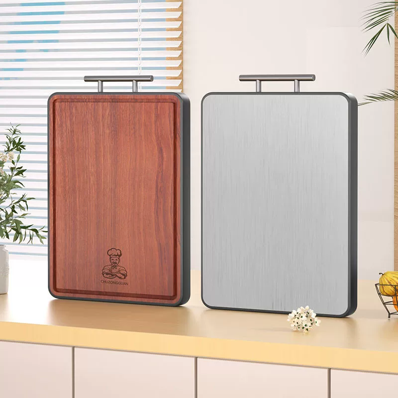 Разделочная доска из черного дерева, бытовая разделочная доска из нержавеющей стали, деревянная липкая доска из цельного дерева, разделочная доска, двухсторонняя разделочная доска, цельная партия