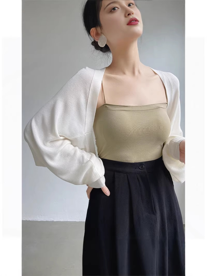 Áo khoác len chống nắng mỏng kiểu Pháp, chất liệu sợi mát, dáng khoác ngoài nhẹ nhàng — =trắng