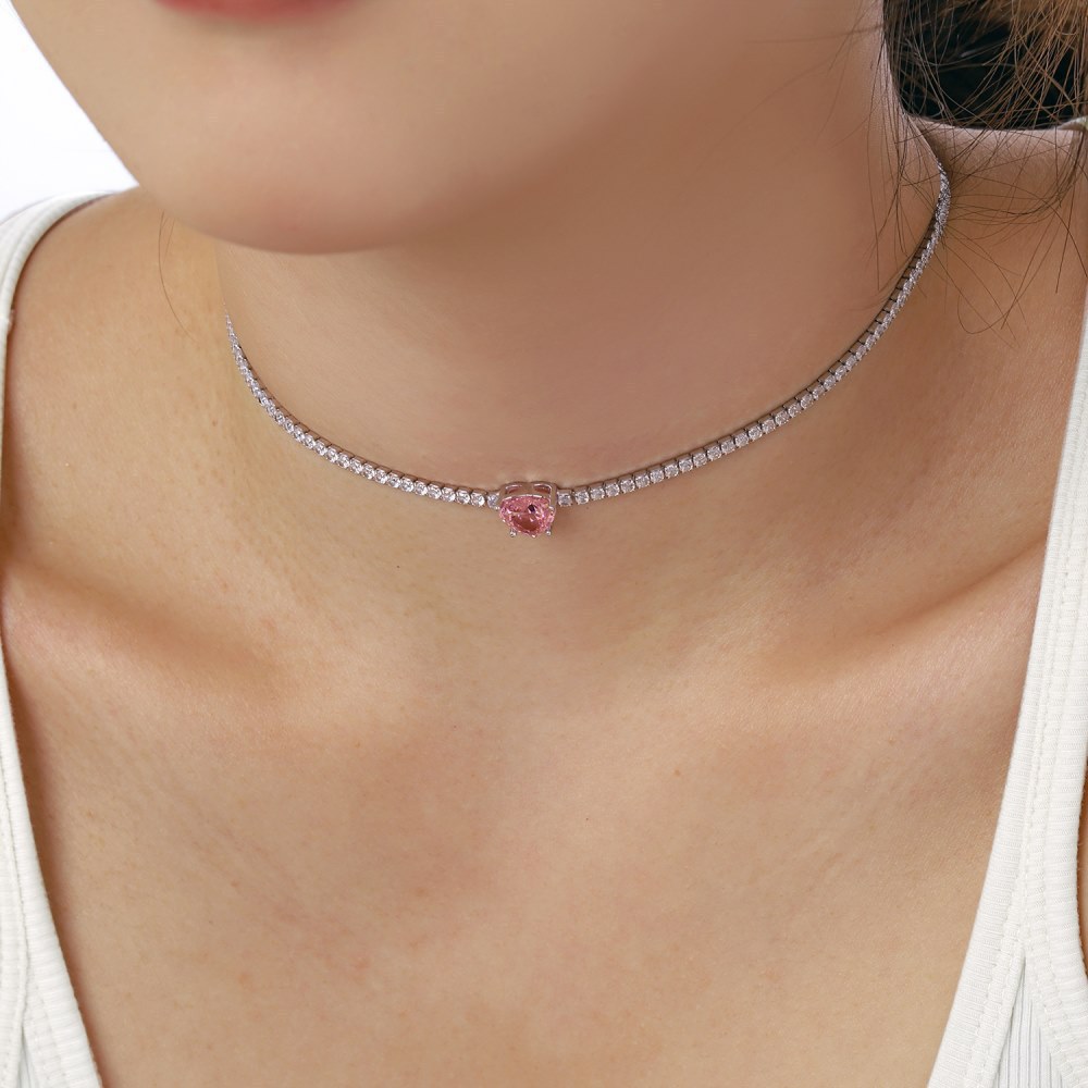 15g Weight Zircon, High Carbon Diamond Inlay Material Necklace Classification 925 sterling silver Chain Material 1 Piece Quantity Holiday, Tea Party Occasion 925 Sterling Silver Material Heart Shape, Rectangle Pattern Women's Gender Inlay Design Simple Style, Shiny Style 925 Sterling Silver Zircon High Carbon Diamond Inlay Heart Shape Rectangle Necklace 32