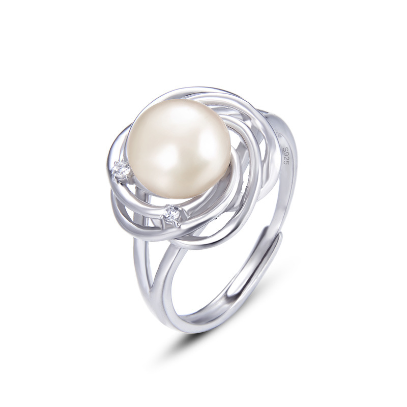 S925 plata esterlina anillo de perlas de agua dulce para las mujeres verano 2023 nueva moda personalizada anillo de dedo índice abierto pulsera transfronteriza