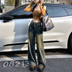 HYS/2025春の新作＆アメリカンレトロデザインのスリムで万能な女性用ストレートレッグフロアレングスジーンズ