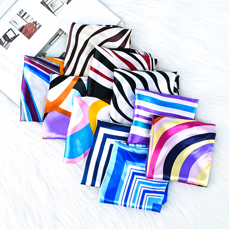 Cross-border Amazon 50 Sanding Small Square Joker Business Wear Decorative Scarf Scarf Striped Multicolor Scarf Wholesale Cross-border Amazon 50 Sanding Small Square Joker Business Wear Decorative Scarf Scarf Striped Multicolor Scarf Wholesale