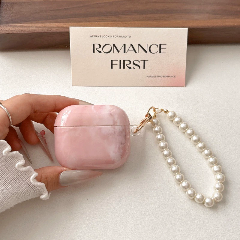 Ins Pink Marble Pattern Suitable for Apple Airpods4 Headphone Protective Cover Airpodspro2 Second Generation No