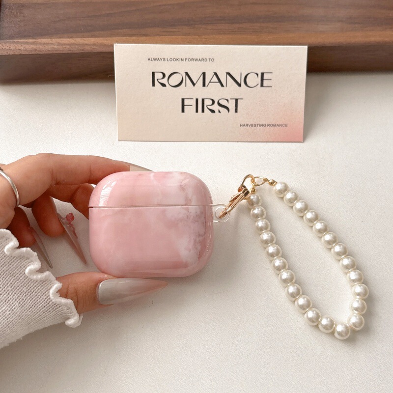 Ins Pink Marble Pattern Suitable for Apple Airpods4 Headphone Protective Cover Airpodspro2 Second Generation No