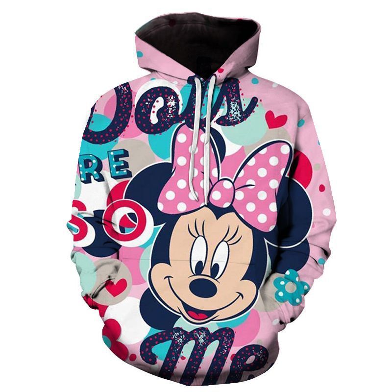 Cross-border clothing manufacturers foreign trade new 3D digital printing mouse Minnie cartoon cartoon hoodie European and American hooded