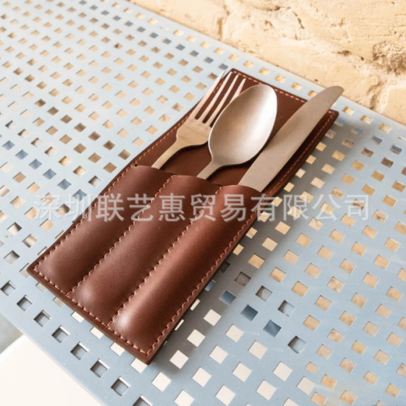 现货PU皮西餐餐具收纳袋 刀叉勺套装皮套 西餐厅餐具放置袋摆拍|undefined