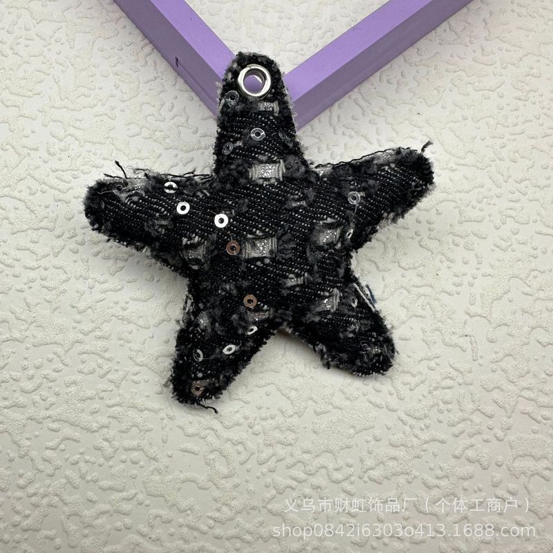 牛仔布艺充棉五角星星钥匙扣手机链包挂DIY饰品手工材料服饰配件|undefined