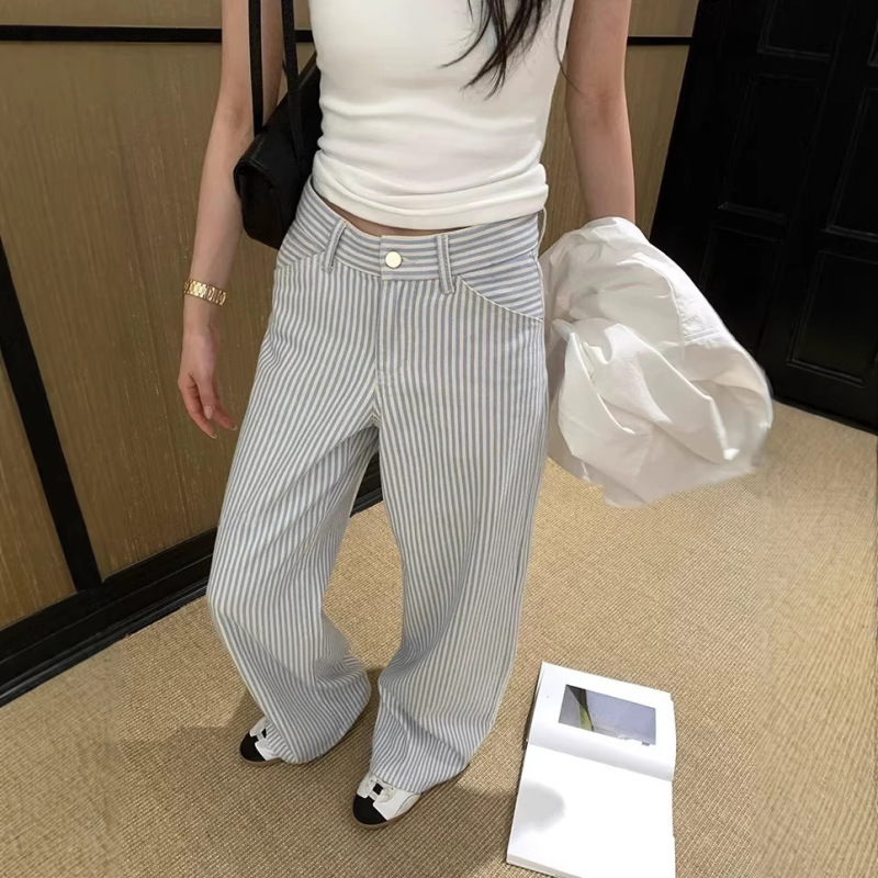 Refreshing West Coast Style'Straighten and Slim Your Legs!' High-End Striped Low-Waist Straight-Leg Jeans for Personal Collection Refreshing West Coast Style'Straighten and Slim Your Legs!' High-End Striped Low-Waist Straight-Leg Jeans for Personal Collection