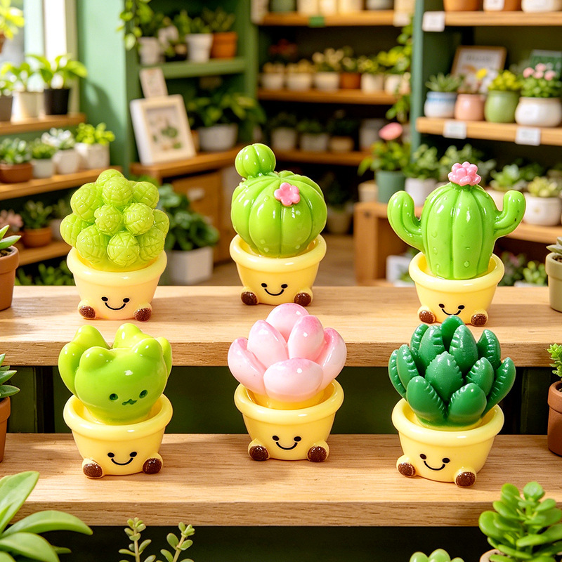 New resin artificial succulent cactus ornament, cute smiling face mini potted plant dollhouse DIY resin ornament New resin artificial succulent cactus ornament, cute smiling face mini potted plant dollhouse DIY resin ornament