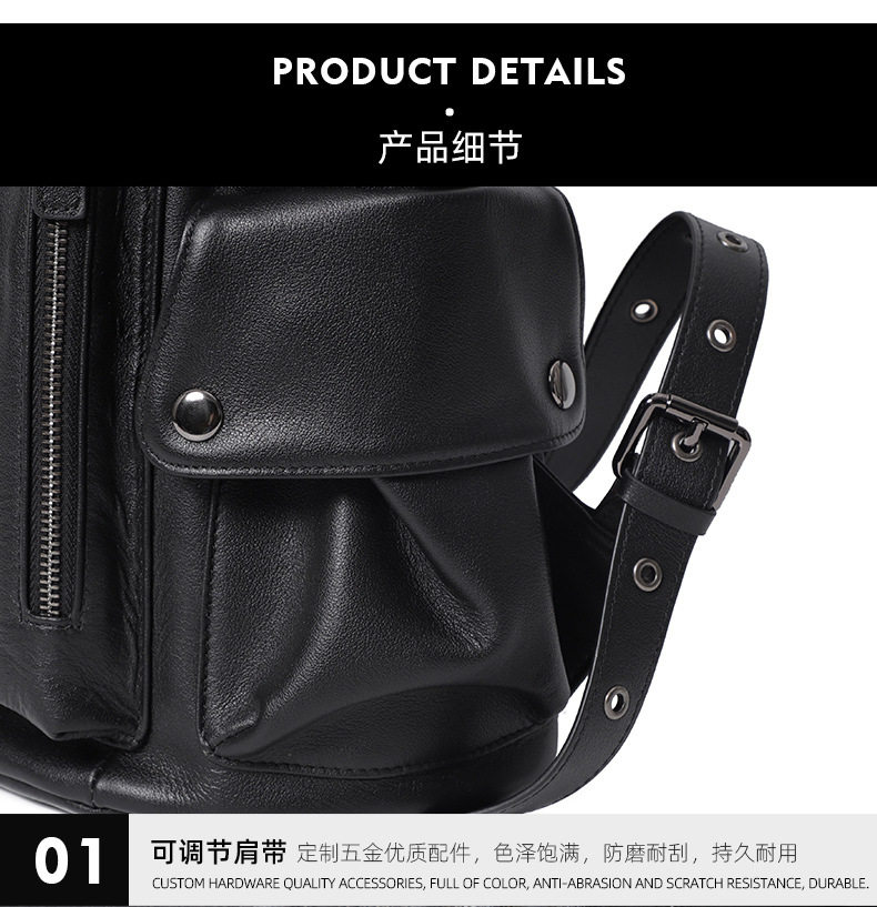 Ba lô da bò thật cho nam, kiểu dáng thời trang, đựng laptop 14 inch, dung tích 36–55L — Màu đen chi tiết 18