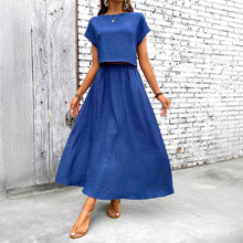 2025欧美外贸新款速卖通亚马逊独立站热卖蓝色上衣加半身裙套装