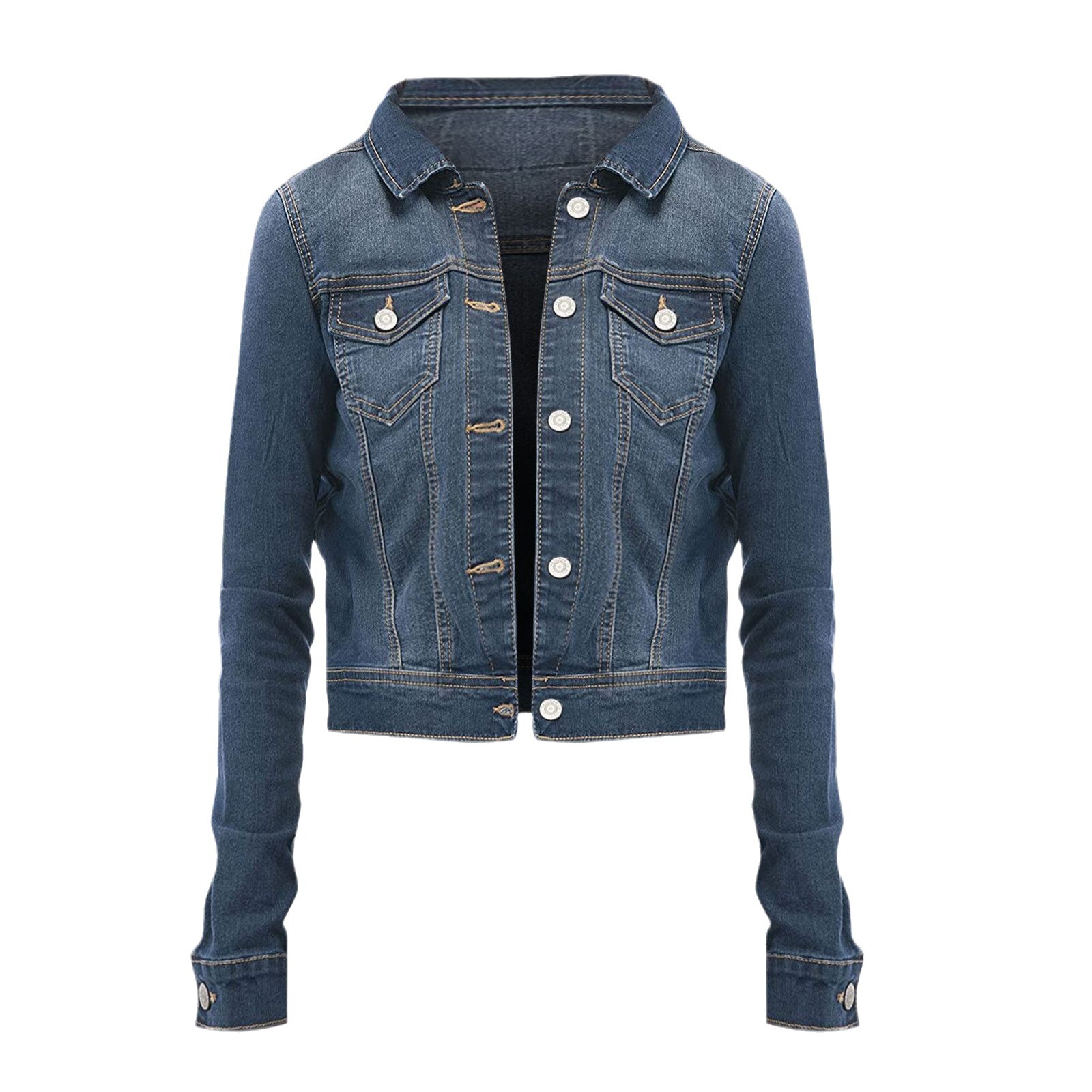 Abbigliamento donna giacca di jeans blu con risvolto tinta unita monopetto street fashionista_voghion.com