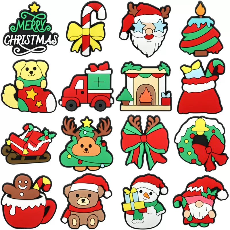 新款圣诞节洞洞鞋PVC软胶鞋花可拆卸装饰扣鞋扣DIY洞洞鞋配饰批发