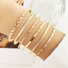 欧美风手饰菱形麻花光面手镯6件套 不规则朋克手镯套装厂家批发