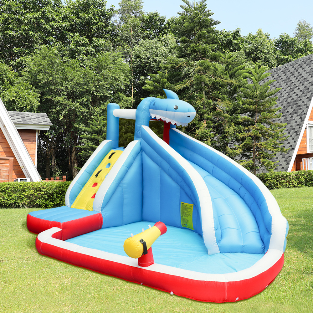 Dr. Dolphin, castillo inflable para el hogar, tobogán de tiburón pequeño, cama de salto inflable para el hogar, tobogán de chorro de agua para niños