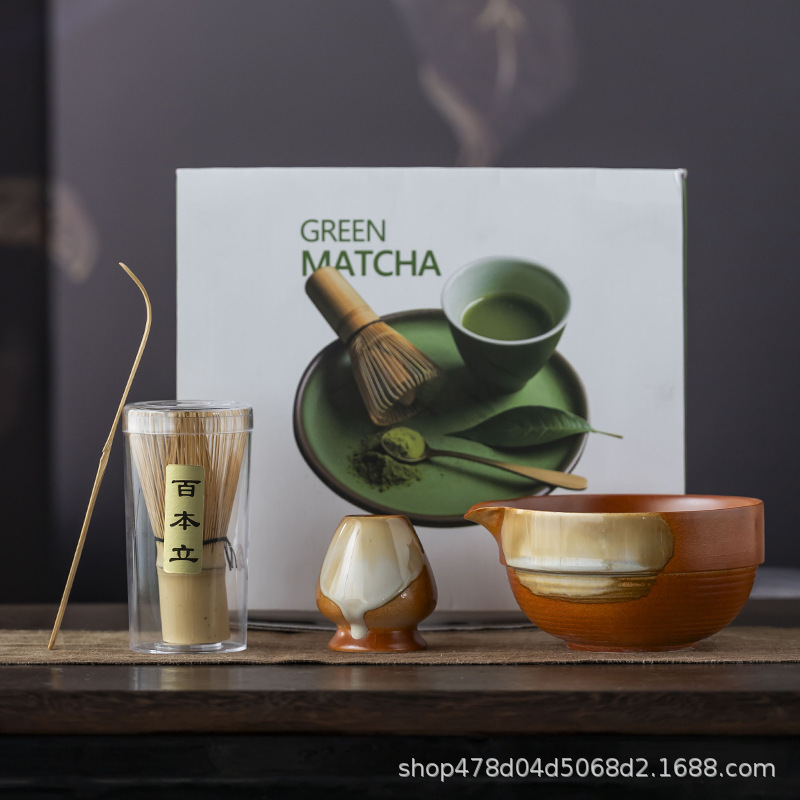 インス風抹茶ボウル茶器セットレトロセラミック茶道百本立茶筅クロスボーダー日本ギフトボックス|undefined