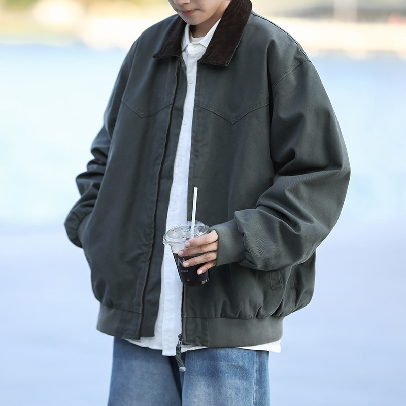 春秋季新款美式潮牌工装夹克宽松男款翻领百搭男士痞帅外套潮男装|undefined