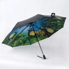 手动黑胶伞防晒防紫外线遮阳晴雨伞折叠小巧便携三折伞创意龙猫图