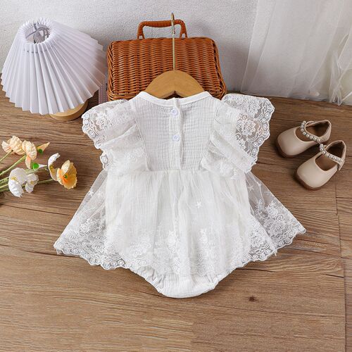 Baby Girl Summer Clothes Baby Lace Short Sleeve Fly Sleeve Bodysuit Princess Net Dress