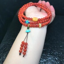 天然南红3圈手链 饱满细腻 搭配蜜蜡 绿松石 青金 瓦西南红手链