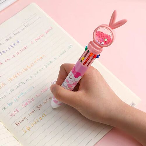 Cartoon bunny ears multi-color pen creative ten-in-one push-type multi-functional color oil pen student daily marker pen